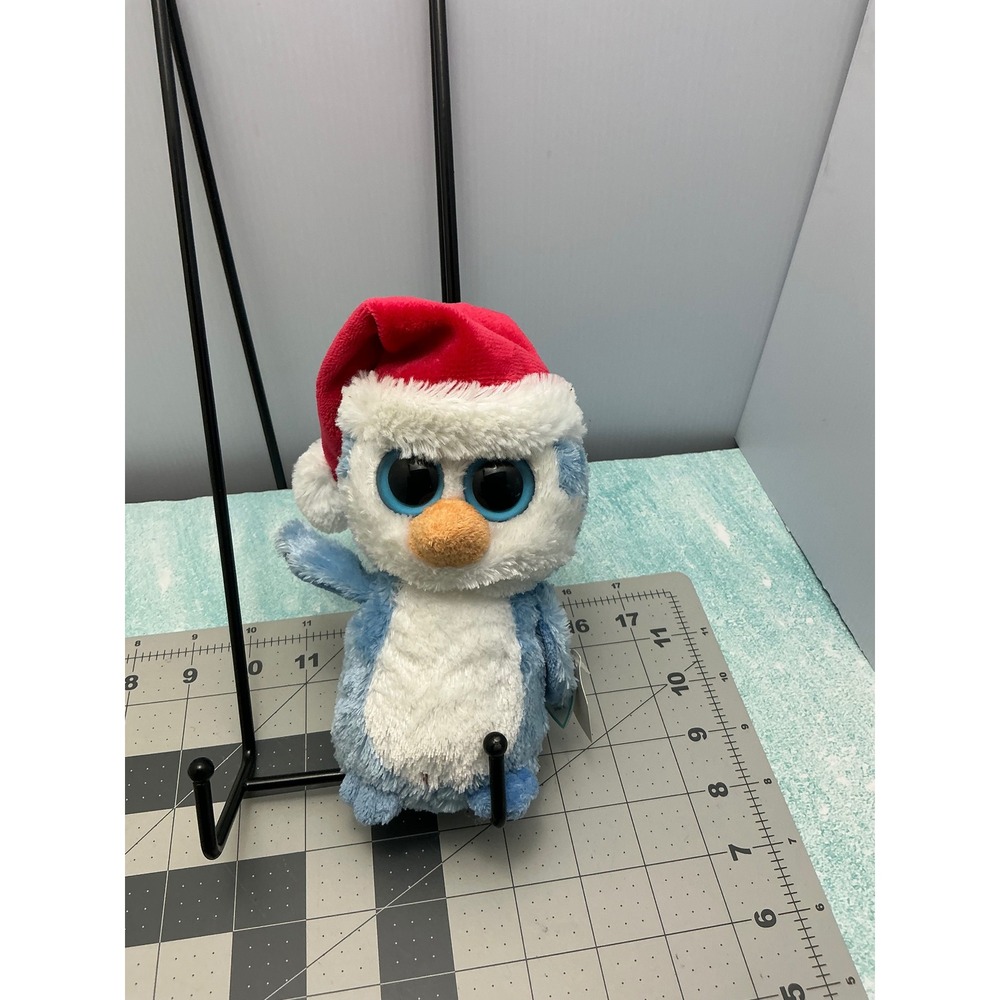 Ty Beanie Boos Fairbanks Penguin Christmas Plush Blue White Santa Hat 7 inch
